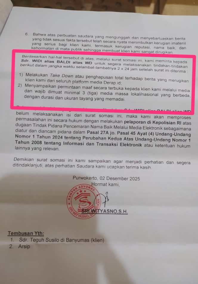 
					Somasi Pidana Derap.id Dikecam Keras, Pemerintah Didorong Tegaskan UU Pers Wajib Diutamakan Pelajari Mekanisme Hak Jawab