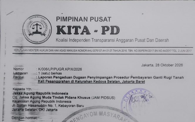 
					Dugaan Korupsi di Proyek Normalisasi Kali Pesanggrahan: Dinas SDA DKI Resmi Dilaporkan ke Kejagung